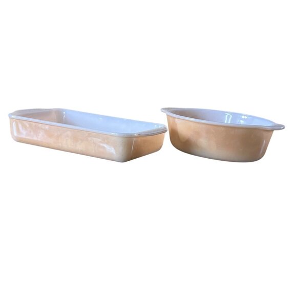 2 Vintage Anchor Hocking Fire-King Peach Luster Casserole Dishes - Picture 1 of 12